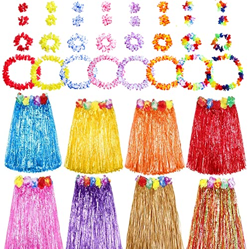 HBell 8 Set 40 Stück hawaiianische Grasröcke und hawaiianische Girlanden,hawaiianische Leis-Armband, Stirnband,Kostüm, Verkleidung,für Kinder und Erwachsene,Sommer,Strand, tropische Party-Dekorationen von HBell