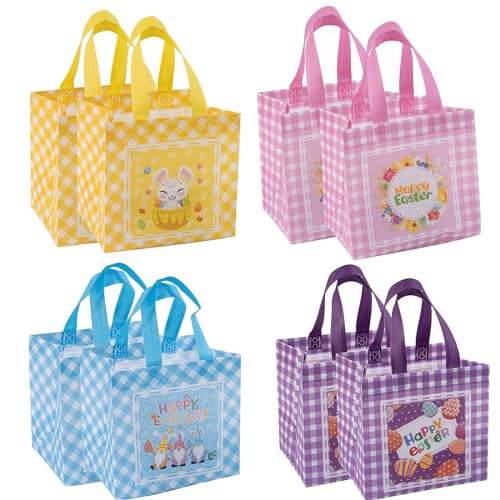 HBell 8Pack Ostern Geschenk Taschen Osterkörbe mit Griff,Wiederverwendbare Tragetasche Non-Woven Tragetaschen für Ostern Urlaub Frühling Party Supplies Osterjagd Ei Spiele von HBell