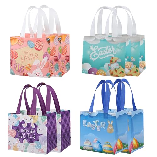 HBell 8Pack Ostern Geschenk Taschen Osterkörbe mit Griff,wiederverwendbare Tragetasche Non-Woven Tragetaschen für Ostern Urlaub Frühling Party Supplies Osterjagd Ei Spiele von HBell