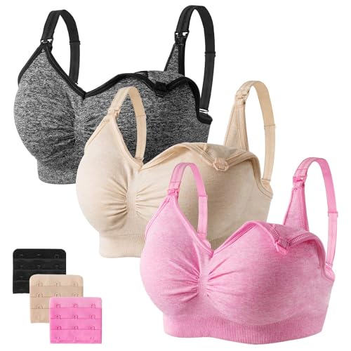 HBselect 3 Pcs Schwangerschafts Still BH Nahtloser Still-BH mit zusätzlichen BH-Verlängerungen Stillen und Schlaf Ohne Bügel für Damen von HBselect