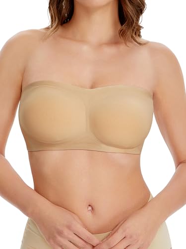 HBselect Damen Bandeau BH ohne Bügel Gepolsterter Bralette Bügelloser T-Shirt BHS Tube Top BH für Frauen Mädchen L Beige HBselect Damen Bandeau BH ohne Bügel Gepolsterter Bralette Bügelloser T-Shirt BHS Tube Top BH für Frauen Mädchen L Beige von HBselect