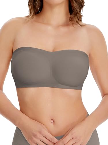 HBselect Damen Bandeau BH ohne Bügel Gepolsterter Bralette Bügelloser T-Shirt BHS Tube Top BH für Frauen Mädchen XL Braun HBselect Damen Bandeau BH ohne Bügel Gepolsterter Bralette Bügelloser T-Shirt BHS Tube Top BH für Frauen Mädchen XL Braun von HBselect