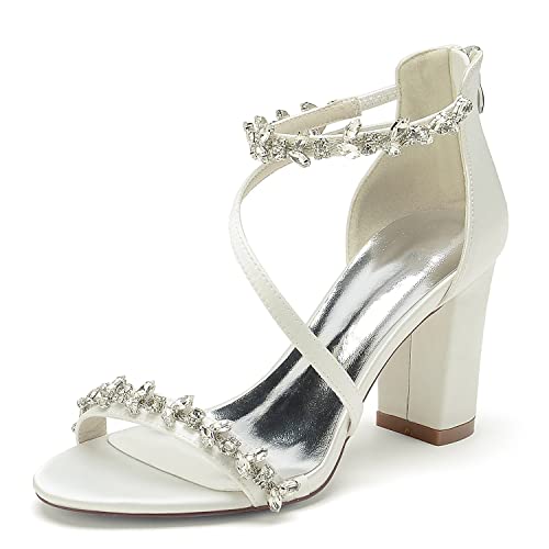 Damen Sandalen High Heels hochzeitsschuhe,Elfenbein,43 EU von HCDZF