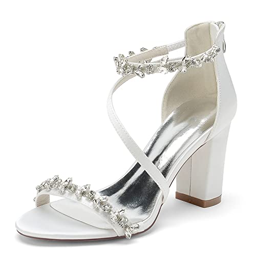 HCDZF Absatz Sandalen für Damen Kleidersandalen Hochzeitsschuhe,Weiß,43 EU von HCDZF