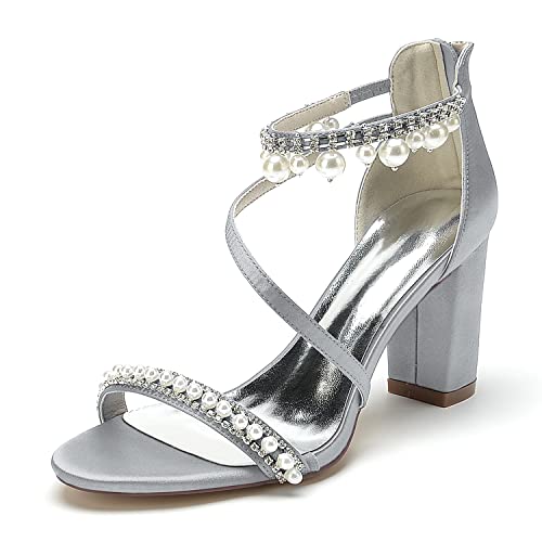 HCDZF Damen Brautschuhe, High Heel Sandalen Offene Zehen Mode Frauen Sandalen Abend Hochzeitsschuhe,Silber,41 EU von HCDZF