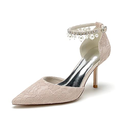 HCDZF Damen Brautschuhe Hochzeitsschuhe Satin Pumpen,Champagne,41 EU von HCDZF