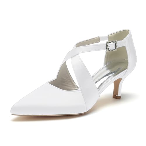 HCDZF Damen Brautschuhe Satin Pumpen Hochzeitsschuhe,Weiß,36 EU von HCDZF