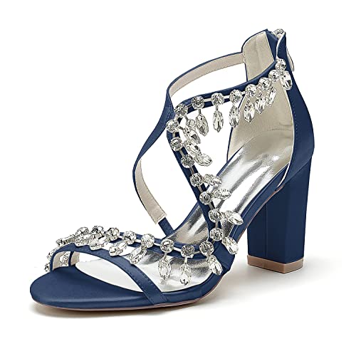 HCDZF Damen High Heel Sandalen Offene Zehe Party Abschlussball Hochzeit Stöckelschuhe,Dark blue,36 EU von HCDZF