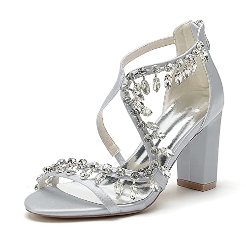 HCDZF Damen High Heel Sandalen Offene Zehe Party Abschlussball Hochzeit Stöckelschuhe,Silber,37 EU von HCDZF