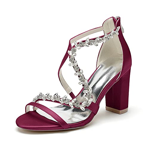 HCDZF Damen High Heel Sandalen Satin Abendschuhe Partei Hochzeitsschuhe Brautschuhe Sandalen,Burgundy,43 EU von HCDZF