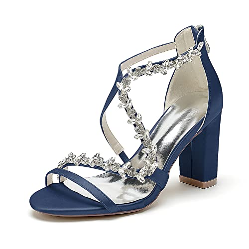 HCDZF Damen High Heel Sandalen Satin Abendschuhe Partei Hochzeitsschuhe Brautschuhe Sandalen,Dark blue,40 EU von HCDZF