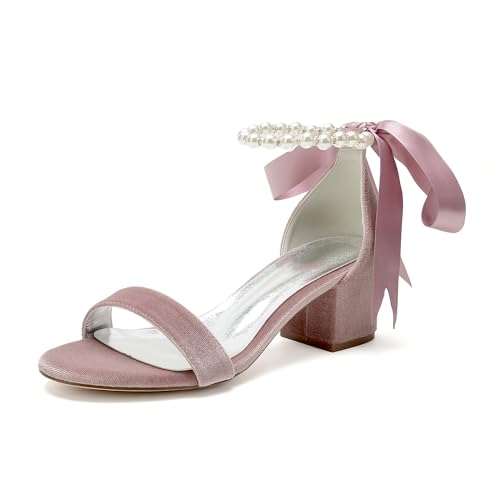 HCDZF Damen Knöchelriemen High Heel Sandalen Hochzeit Braut Party Prom Schuhe,Rosa,35 EU von HCDZF