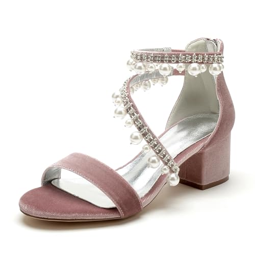 HCDZF Damen Knöchelriemen High Heel Sandalen Hochzeit Braut Party Prom Schuhe,Rosa,36 EU von HCDZF