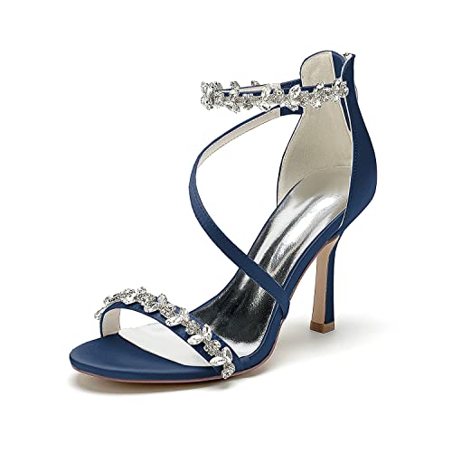 HCDZF Damen Sandalen Brautschuhe Frauen Satin Absatz Absatzschuhe,Dark blue,37 EU von HCDZF