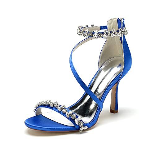 HCDZF Damen Sandalen Brautschuhe Frauen Satin Absatz Absatzschuhe,Royal blue,43 EU von HCDZF