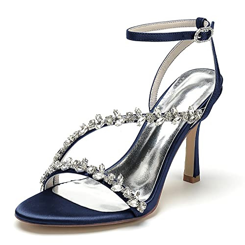 HCDZF Damen Sandalen High Heel Offene Zehe Sandalen with Ankle Strap für Kleider Party Schuhe,Dark blue,42 EU von HCDZF