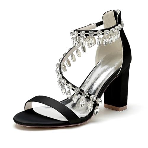 HCDZF Damen-Sandalen Mit Hohen Absätzen Modische Sandalen Hochzeitsschuhe Brautschuhe,Schwarz,43 EU von HCDZF