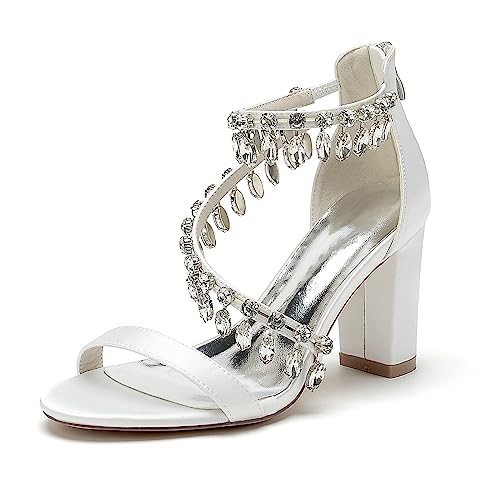 HCDZF Damen-Sandalen Mit Hohen Absätzen Modische Sandalen Hochzeitsschuhe Brautschuhe,Weiß,37 EU von HCDZF