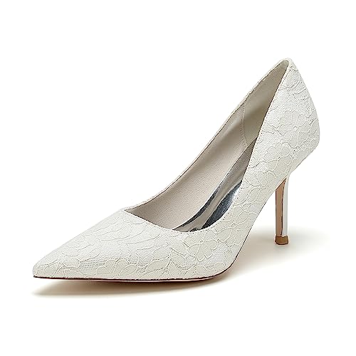 HCDZF Frauen Hochzeit Schuhe Brautschuhe High Heel Party Abend Täglich Elegante Schuhe,Elfenbein,42 EU von HCDZF