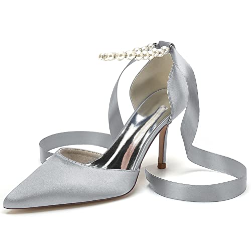 HCDZF Frauen Hochzeit Schuhe Brautschuhe High Heel Party Abend Täglich Elegante Schuhe,Silber,40 EU von HCDZF