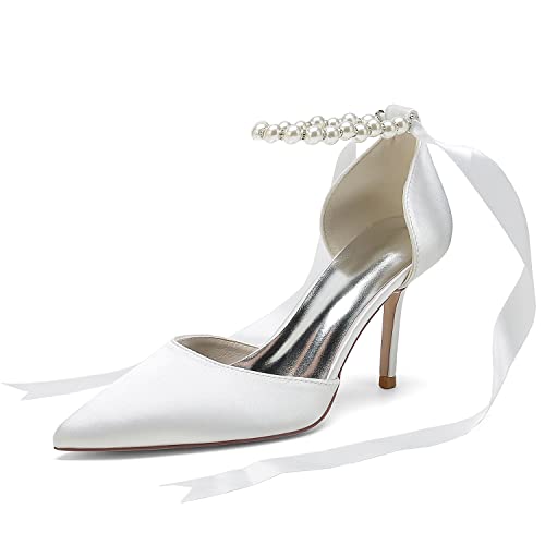 HCDZF Frauen Hochzeit Schuhe Brautschuhe High Heel Party Abend Täglich Elegante Schuhe,Weiß,37 EU von HCDZF