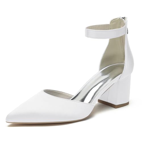 HCDZF Hochzeitsschuhe Für Braut, Brautjungfer, Damen Pumps Hochzeitsfeier, Valentinstag, Eleganter Klassiker,Weiß,41 EU von HCDZF