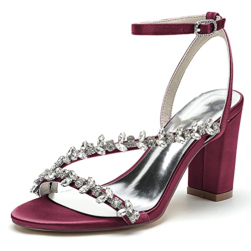 HCDZF Sandalen Für Damen Absatz Offene Zehenpartie Sandalen Hochzeitsschuhe Sommer Sandalen Partei Abend Pumps,Burgundy,39 EU von HCDZF