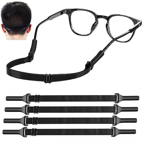 HCYANGZHANG Brillenband Kinder 4 Artikel Brillenband Herren, Brillen Rutsch Stopper Brillenschnurhalter, Verstellbarer BrillenbefestigungsbüGel Mit Rutschfestem Tailless Brillengurt(Schwarz) von HCYANGZHANG