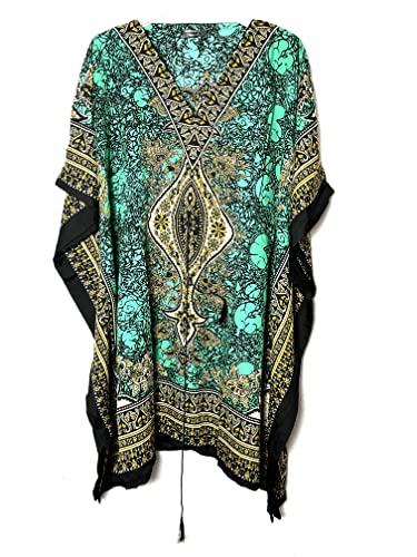 Kaftan Damenkleid, kurzärmelig, Einheitsgröße, hergestellt in Indien, grün, One size von HCZ