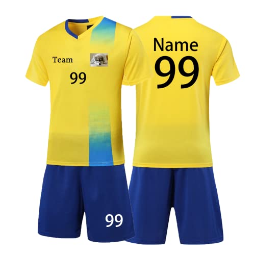 HDSD Personifizieren Trikot Kinder Erwachsene Shirt und Short mit Name Team Nummer Logo - Fussballtrikot Jungs Mädchen (Gelb) von HDSD