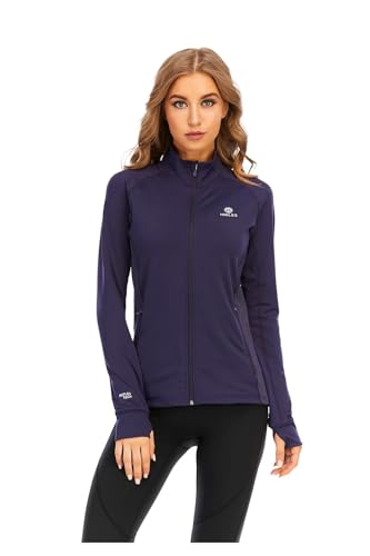 HDTIYUYP Damen Sportjacke UV Trainingsjacke - Laufjacke Leicht Langarm mit Reißverschluss Taschen Full Zip Wanderjacke Frauen Workout Jacke Lila XXL von HDTIYUYP