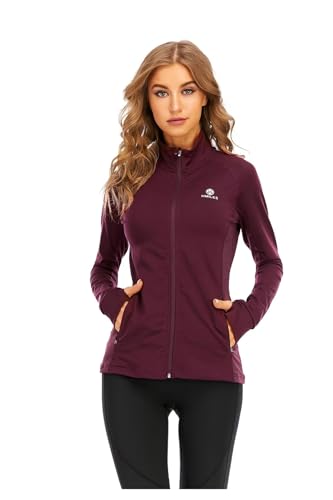 HDTIYUYP Damen Sportjacke UV Trainingsjacke - Laufjacke Leicht Langarm mit Reißverschluss Taschen Full Zip Wanderjacke Frauen Workout Jacke dunkelrot XL von HDTIYUYP