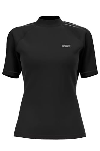 HDTIYUYP UV Shirt Damen Kurzarm - Wasser Schwimmen Tshirt Rashguard Frauen Badeshirt Surf Shirt Schnelltrocknende Strand Shirt Wet Top Schwarz 3XL von HDTIYUYP