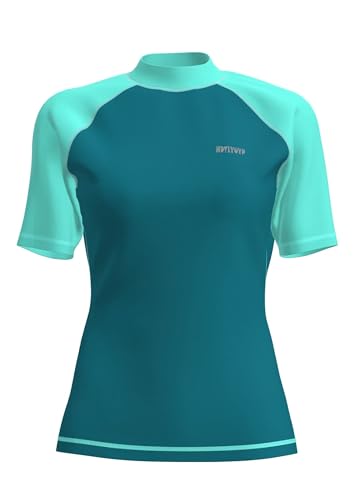 HDTIYUYP UV Shirt Damen Kurzarm - Wasser Schwimmen Tshirt Rashguard Frauen Badeshirt Surf Shirt Schnelltrocknende Strand Shirt Wet Top Türkis L von HDTIYUYP