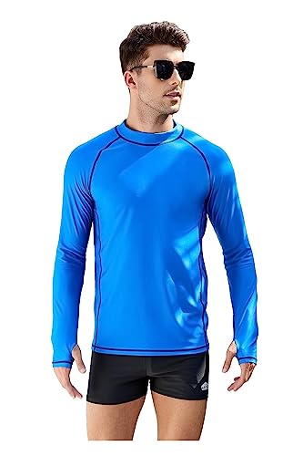 HDTIYUYP UV Shirt Herren Wasser - Schwimmen Shirt Langarm Surf T-Shirt UV Schutz Männer Wet Surfen Sonnenschutz Tshirt Bade Shirt Strand mit Daumenloch Royal L von HDTIYUYP