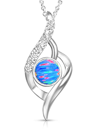 Anhänger aus Sterlingsilber mit 7 mm großem, massivem Feueropal und Zirkonia, verstellbare Silberkette, 45, Sterling Silber, Opal Zirkonia von HEART'S ART A HIDDEN ART OF LOVE