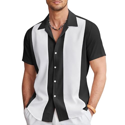 HEARTTOUCH Herren Bowling Shirt 50er Vintage Retro Hemd Rockabilly Freizeithemd Button Down Hemd Sommerhemd Kurzarmhemd S-3XL (327,S,S) von HEARTTOUCH