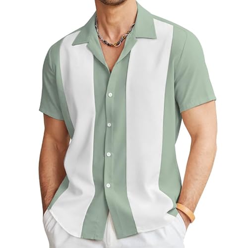 HEARTTOUCH Herren Bowling Shirt 50er Vintage Retro Hemd Rockabilly Freizeithemd Button Down Hemd Sommerhemd Kurzarmhemd S-3XL (329,XXL,XXL) von HEARTTOUCH