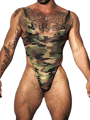 HEARTTOUCH Herren Wrestling Singlet Body Ärmellos Unterhemd Stringbody Rückenfrei Overall Jumpsuits Atmungsaktiv Trikot Leotard Bodysuit Einteiliger Unterwäsche (Grün,M) von HEARTTOUCH