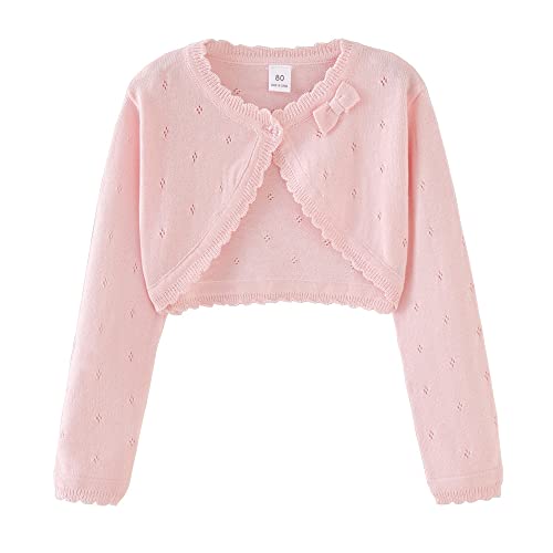 HEARTTOUCH Mädchen Strickjacke Basic Bolero Kinder Schulterjacke Shrug Top Einfarbig Cardigan Bolerojäckche Zum Kommunionkleid Partykleid Taufkleid (Rosa,110,110) von HEARTTOUCH