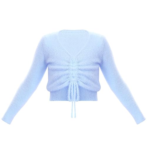 HEARTTOUCH Mädchen Warme Ballettjacke Wickeljacke Langarm Ballett Oberteile Tanztop Herbst Winter Ballettkleidung Tanzbekleidung (Blau,145-160,146,160) von HEARTTOUCH