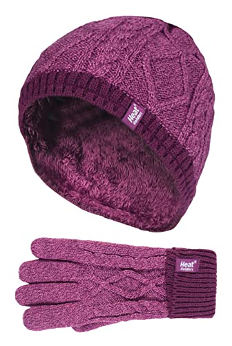 HEAT HOLDERS - Kinder Mädchen Süßes Zopfstrick-Set mit warmem Fleece gefüttert, Wintermütze und Handschuhe, PP1P13, 128 HEAT HOLDERS - Kinder Mädchen Süßes Zopfstrick-Set mit warmem Fleece gefüttert, Wintermütze und Handschuhe, PP1P13, 128 von HEAT HOLDERS