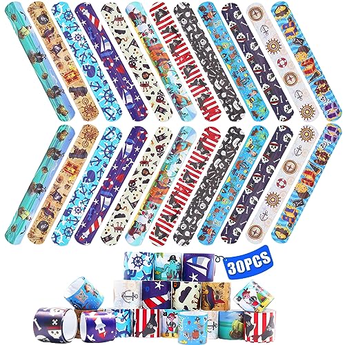 30Pcs Schnapparmband Kinder, Cartoon Slap Armband Geburtstag Party Zubehör Geeignet für Jungen und Mädchen Geburtstag Geschenk Spielzeug Partytüten Füller (Piraten) von HEAWAA