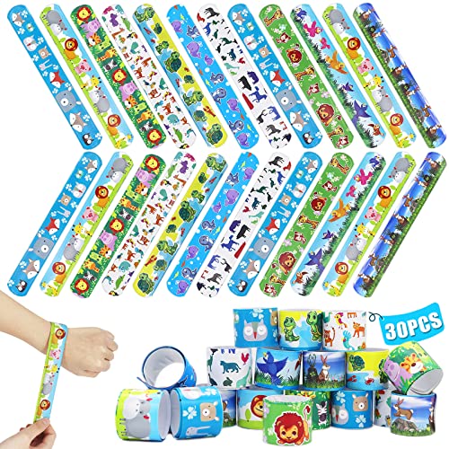 30Pcs Schnapparmband Kinder, Cartoon Slap Armband Geburtstag Party Zubehör Geeignet für Jungen und Mädchen Geburtstag Geschenk Spielzeug Partytüten Füller (Tier) von HEAWAA