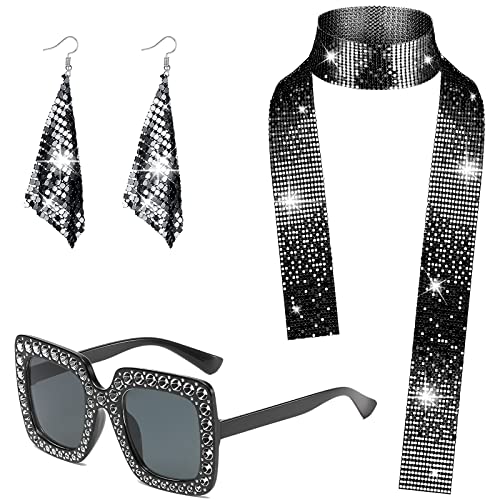 HEAWAA 3 Stück Disco Accessoire für Damen, 70er 80er Kostüm Zubehör Set mit Glitzer Schal Strass Sonnenbrille Ohrringe 1970er Outfit für Mädchen Fasching Karneval Themed Party Supplies… von HEAWAA