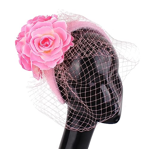 Vintage elegante Fascinators Stirnband Tea Party Hüte for Frauen königliche Hochzeit Schleier Blume Fascinators Haarschmuck Hochzeiten Haarband Mode-Stirnbänder (Color : D) von HEBBES