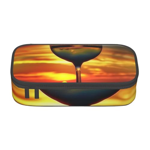 HEBSDFG Federmäppchen mit Sonnenuntergangs-Weinglas-Druck, großes Stifteetui, niedliches Fach, Schreibtisch-Organizer, Make-up-Tasche für Schule, Büro, Make-up, Reisen, Schwarz , Einheitsgröße, HEBSDFG Federmäppchen mit Sonnenuntergangs-Weinglas-Druck, großes Stifteetui, niedliches Fach, Schreibtisch-Organizer, Make-up-Tasche für Schule, Büro, Make-up, Reisen, Schwarz , Einheitsgröße, von HEBSDFG