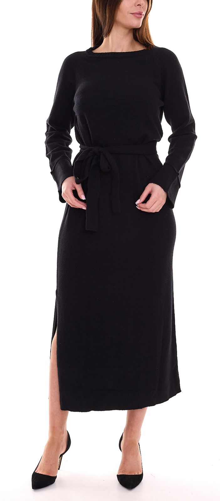 HECHTER PARIS Damen Maxi-Kleid modisches Strick-Kleid mit Taillenband 12311867 Schwarz von HECHTER PARIS