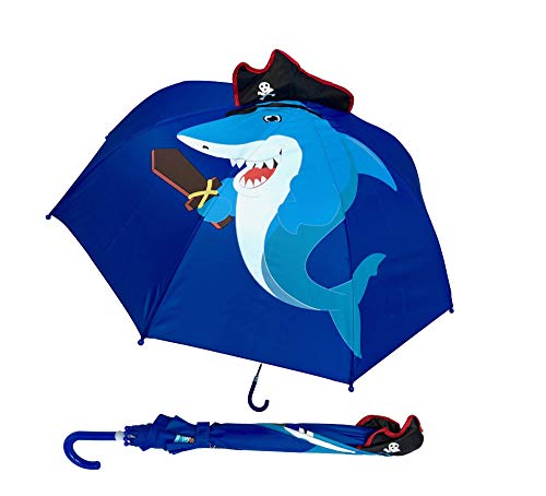 HECKBO Kinder Regenschirm Stockschirm Hai Motiv mit 3D Piratenmütze - Umbrella Jungen Mädchen - Kindergarten und Schule Zubehör - zur Einschulung für die Schultüte als kleine Aufmerksamkeit von HECKBO