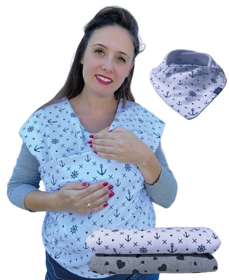HECKBO Tragetuch Herzen oder Anker inkl. Baby-Lätzchen & Tasche extra groß: 520x60 cm von HECKBO